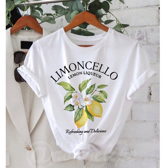 White Crew Neck Tee Shirt Printed Limoncello Lemon Graphic - Picture 1 of 10